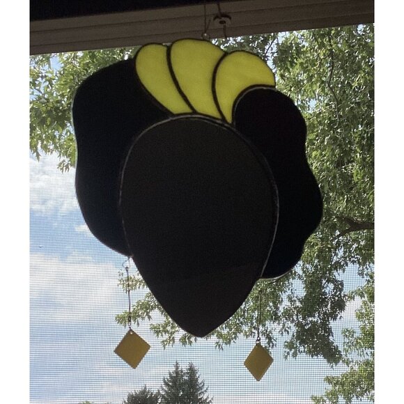 Lady Head Stained Glass Suncatcher W/ Dangle Earrings Window Decoration Mirror - Picture 2 of 4